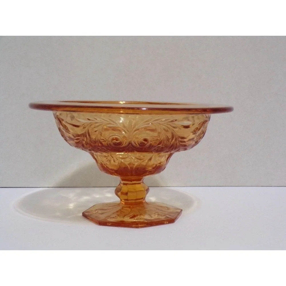 Vintage McKee Rock Crystal Amber Color‎ Depression Glass Bowl Pedestal Octogon